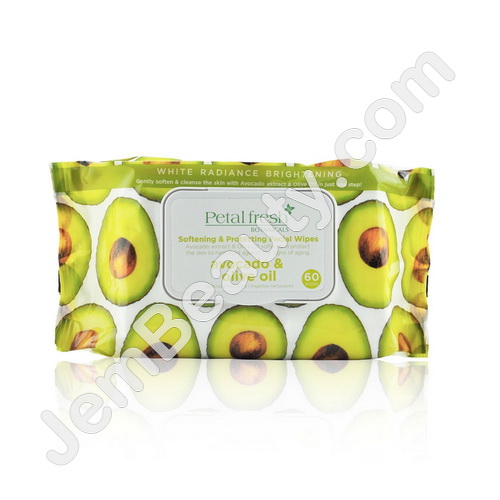 Petal Fresh, Softening & Protecting Facial Wipes, Avocado & Olive Oil, 60 Wipes(pack of 1) Vaseline Therapy Lip Balm, Cocoa Butter 0.6 oz (Pack of 4)